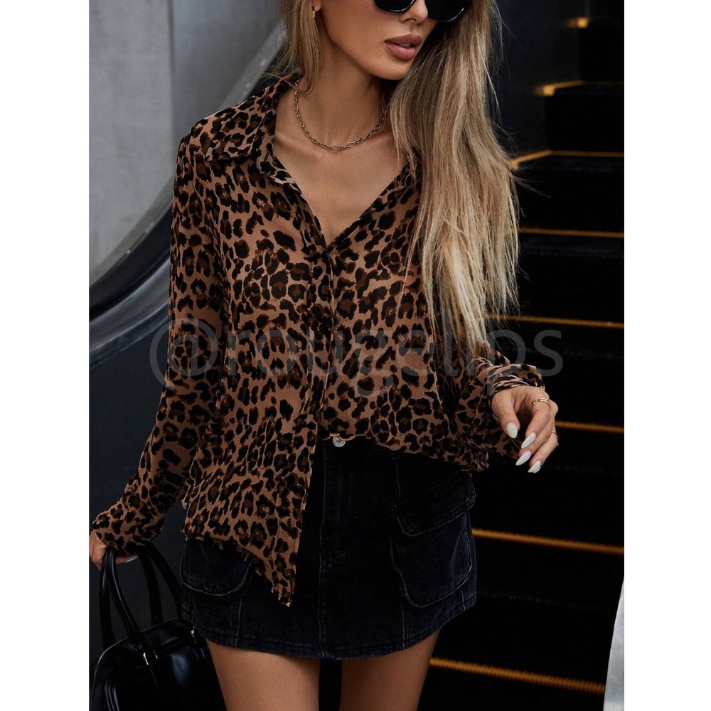 Animal Print Cheetah Leopard Casual Button Up / Down Shirt - Picture 4 of 7